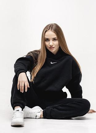 Спортивный костюм женский черный зимний nike на флисе — теплый костюм с капюшоном m