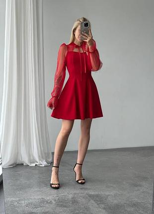 Изысканное платье мини с рукавами волан 2