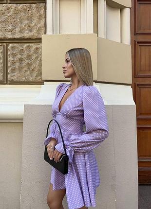 Платье мини женское с принтом и декольте лавандовый, 44-46