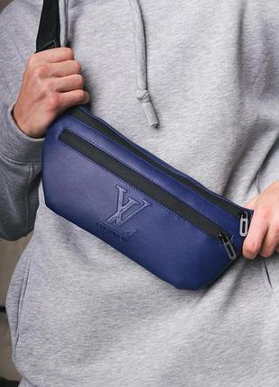 Бананка-сумка з шкірозамінника синя louis vuitton #