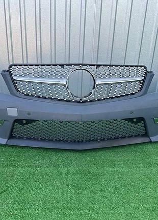 Передній бампер 2011-2014 amg c63 з решіткою diamond silver для mercedes c-class w204 рр