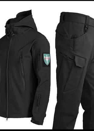 Тактичний костюм чоловічий softshell на флісі чорний