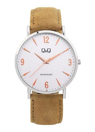 Чоловічий годинник q&q qb40j314y fashion тонкий корпус ремінець з екошкіри водозахист 30 м білий циферблат рожеве золото