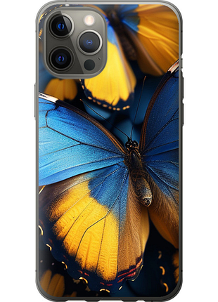 Чехол на iphone 12 pro max желто-голубые бабочки из пластика fch_0175521