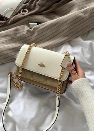 Coach mini klare crossbody in signature canvas white/beige [коробка магніт] 22 x 15 x 9