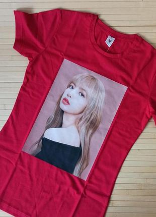 Футболка лалиса монобан lisa black pink, червона 4279