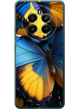 Чехол на realme 12+ желто-голубые бабочки из силикона fch_0175572