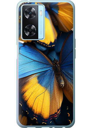 Чехол на oppo a57s желто-голубые бабочки из силикона fch_0175543