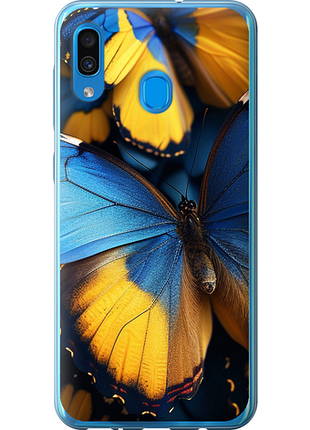 Чехол на samsung galaxy a30 2019 a305f желто-голубые бабочки из пластика fch_0139054