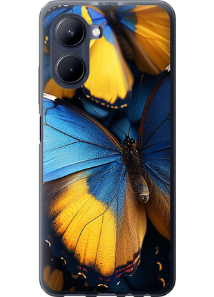 Чехол на realme c33 желто-голубые бабочки из силикона fch_0175553
