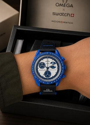 Наручные мужские часы omega x swatch mission to saturn blue