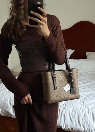 Coach mollie tote bag 25 in signature canvas brown/black
