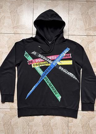 Худи rare authentic dsquared2 xxl hoodie black multicolor tape logo hype streetwear