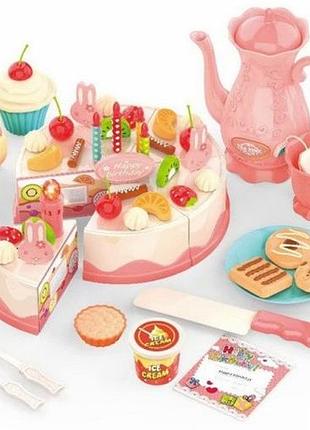 Игрушечный набор с чайным сервисом и тортиком на липучках "happy birthday"