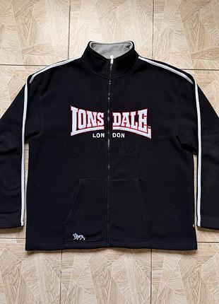 Флисовая кофта олимпийка rare casual lonsdale london fleece jacket full zip black big logo track top xxl