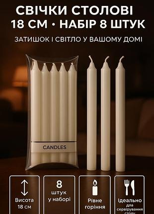 Свечи парафиновые белые хозяйственная столовая свеча набор 8 штук 18 см высота