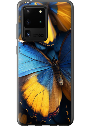 Чехол на samsung galaxy s20 ultra желто-голубые бабочки из силикона fch_0139063