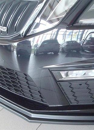 Передний лип-спойлер dpt v-2 (2017-2019 rs, черный глянец) для skoda octavia iii a7
