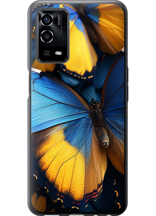 Чехол на oppo a55 желто-голубые бабочки из силикона fch_0175564
