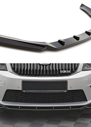 Передний лип-спойлер dpt v-2 (для rs, 2013-2017, черный глянец) для skoda octavia iii a7