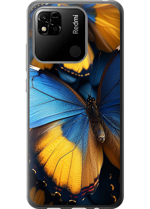 Чехол на xiaomi redmi 9c желто-голубые бабочки из силикона fch_0175562