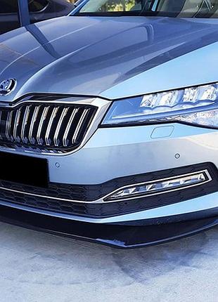 Передний сплиттер dpt v-3 (2015-2020, черный глянец) для skoda superb