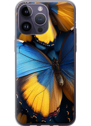 Чехол на iphone 14 pro max желто-голубые бабочки из силикона fch_0139087