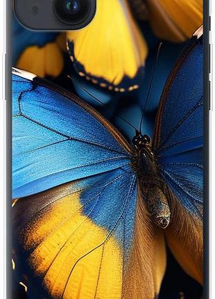 Чехол на iphone 14 plus желто-голубые бабочки из силикона fch_0175557
