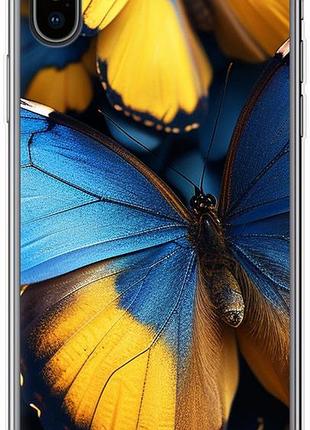 Чехол на iphone xs желто-голубые бабочки из силикона fch_0175592