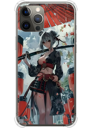 Чехол на iphone 12 pro max гейша-воин из силикона fch_0175342