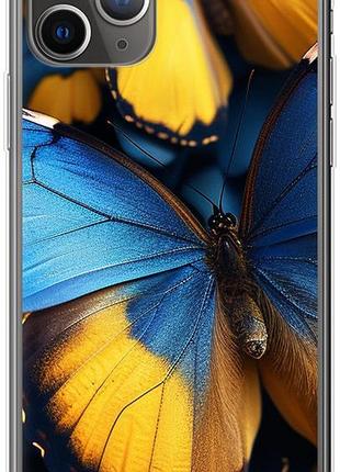 Чехол на iphone 11 pro желто-голубые бабочки из силикона fch_0175627
