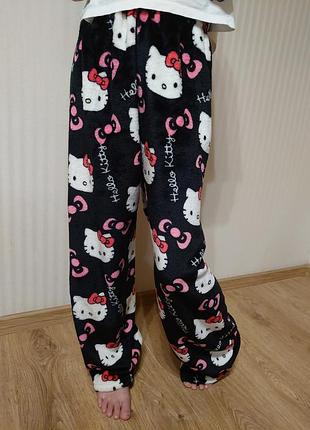 Пижамные штаны теплые хелоу китти, штаны hello kitty черные м длина 97 см
