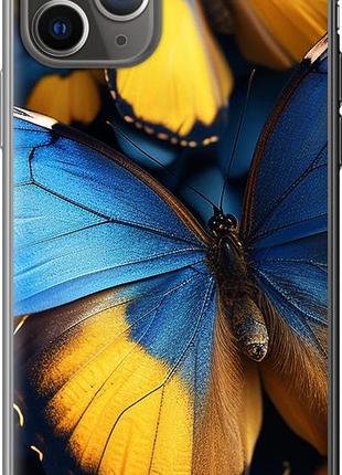 Чехол на iphone 11 pro желто-голубые бабочки из пластика fch_0139090