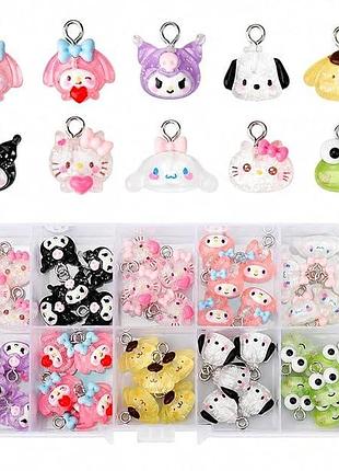 Набор шармов-подвеска sanrio для рукоделия (10 видов в удобном органайзере)