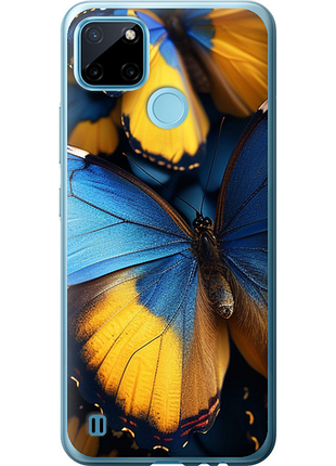 Чехол на realme c21y желто-голубые бабочки из силикона fch_0175580