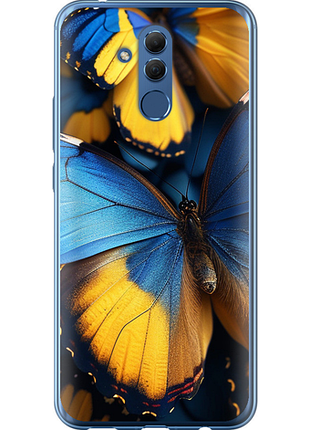 Чехол на huawei mate 20 lite желто-голубые бабочки из силикона fch_0175536