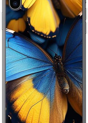 Чехол на iphone xs max желто-голубые бабочки из силикона fch_0175605