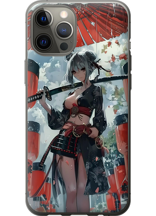 Чехол на iphone 12 pro max гейша-воин из пластика fch_0175249
