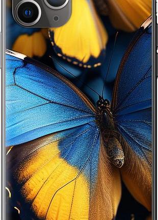 Чехол на iphone 11 pro max желто-голубые бабочки из пластика fch_0175518