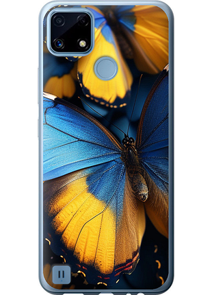 Чехол на realme c21 желто-голубые бабочки из силикона fch_0175512
