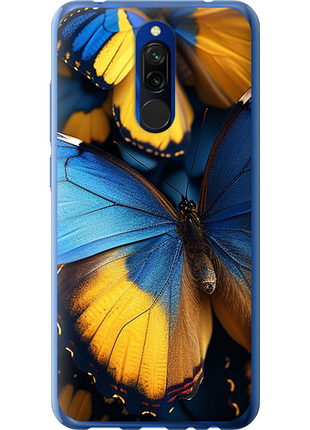 Чехол на xiaomi redmi 8 желто-голубые бабочки из силикона fch_0139059