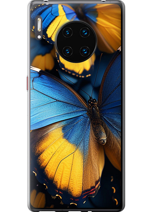 Чехол на huawei mate 30 pro желто-голубые бабочки из силикона fch_0175535