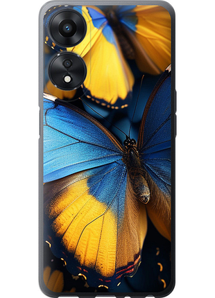 Чехол на oppo a78 5g желто-голубые бабочки из силикона fch_0175567