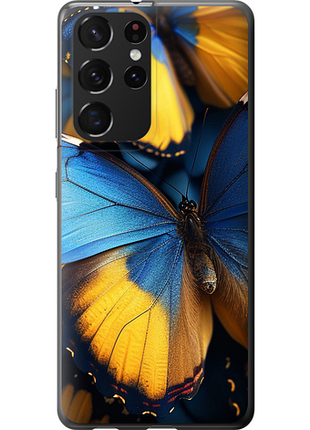 Чехол на samsung galaxy s21 ultra (5g) желто-голубые бабочки из пластика fch_0139064