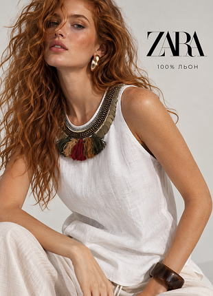 Zara лен комфортная базовая блузка майка