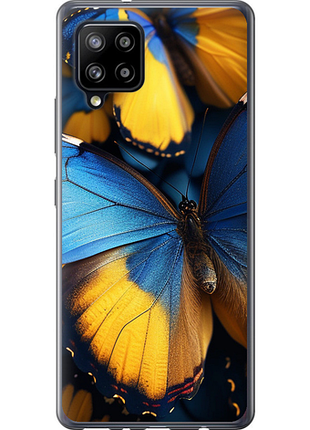 Чехол на samsung galaxy a42 a426b желто-голубые бабочки из силикона fch_0139119