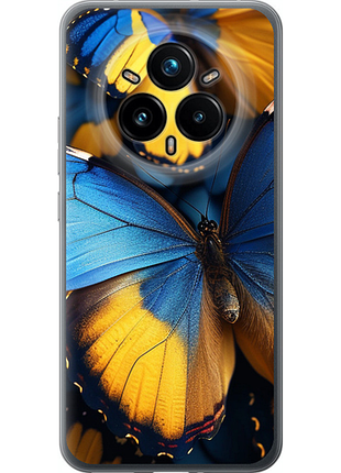 Чехол на realme 14 pro + желто-голубые бабочки из силикона fch_0175577