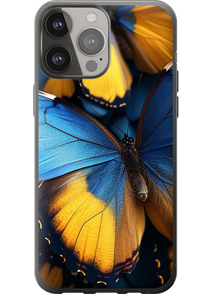 Чехол на iphone 13 pro max желто-голубые бабочки из силикона fch_0139084