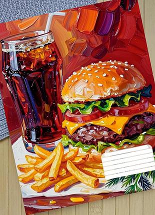 Тетрадь бургер burgers на скобе 12 листов косая линия (35534)