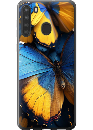 Чехол на samsung galaxy a21 желто-голубые бабочки из силикона fch_0139056